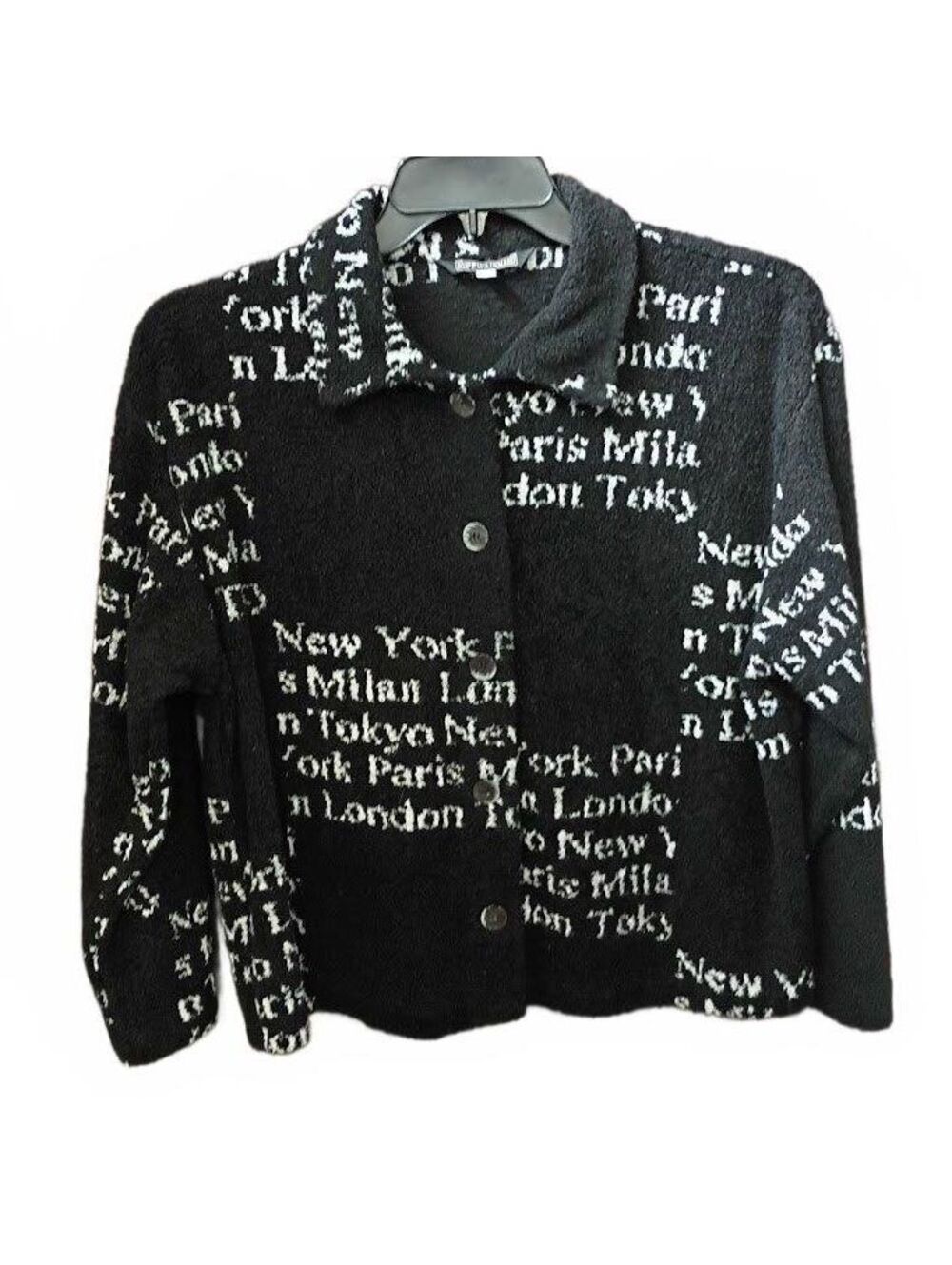 Supply & Demand Black and White Textured Button-Up Jacket Size L